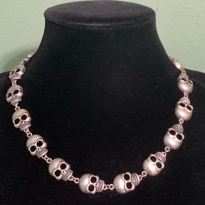 Fabulous Silver tone skull, skeleton, gothic, alternative, Halloween necklace
